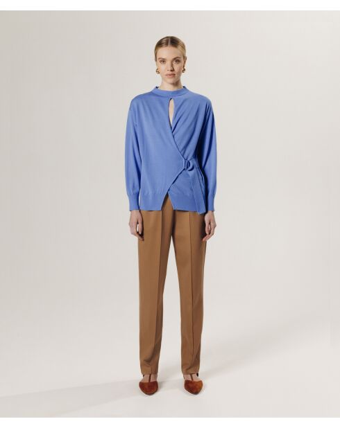 Horizonblauer Julie-Rose Wickelpullover aus 100% Wolle