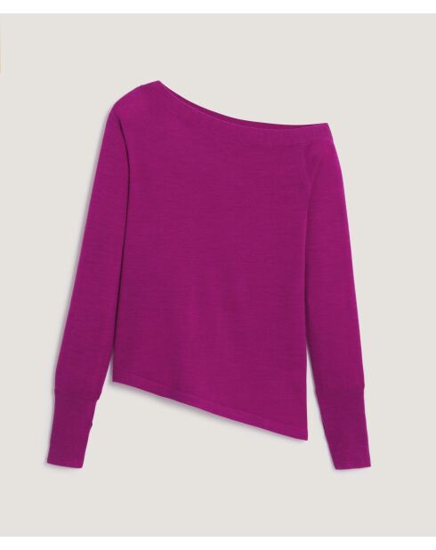 Pull Mauricette 100% laine épaule nue asymétrique rose fuchsia