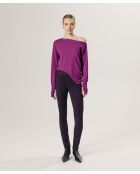 Pull Mauricette 100% laine épaule nue asymétrique rose fuchsia