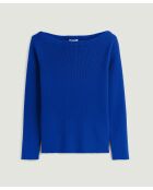 Pull Ezia, col bateau côtelé bleu outremer