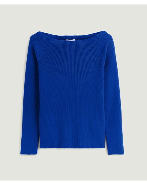 Pull Ezia, col bateau côtelé bleu outremer
