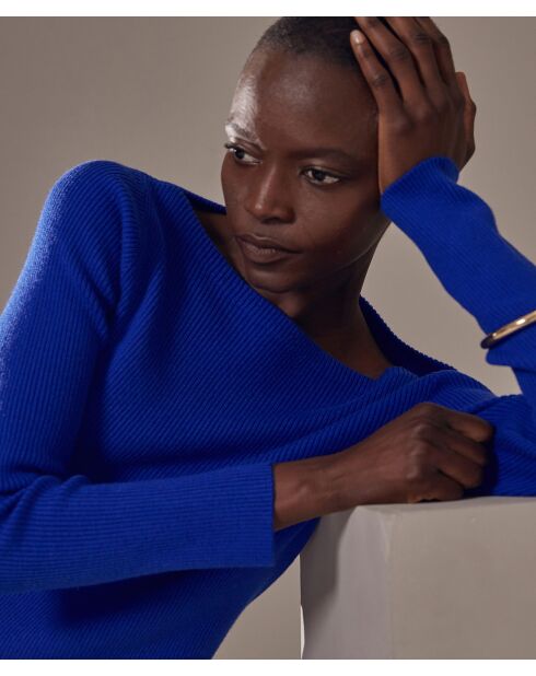 Pull Ezia, col bateau côtelé bleu outremer