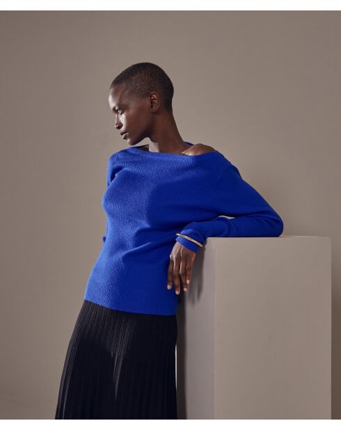 Pull Ezia, col bateau côtelé bleu outremer