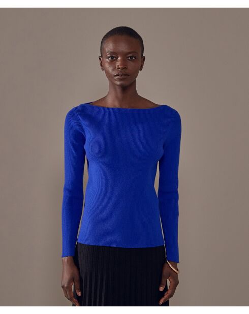 Pull Ezia, col bateau côtelé bleu outremer