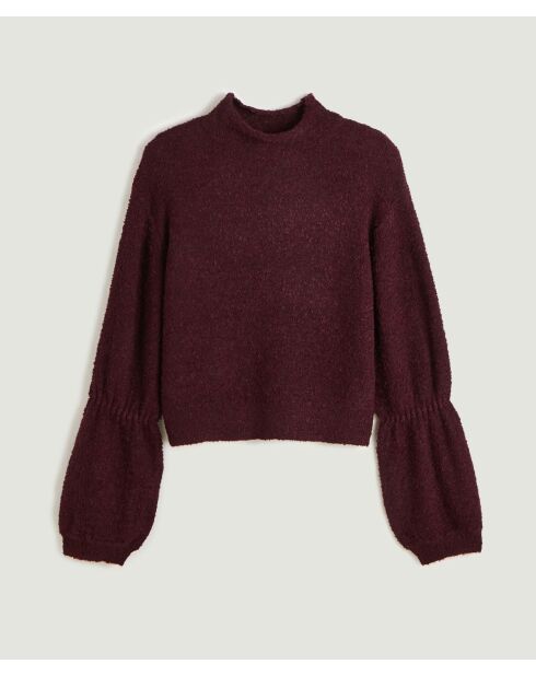 Pull Plume col manches bouffantes rouge bordeaux