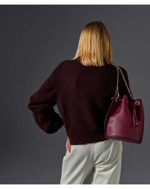 Pull Plume col manches bouffantes rouge bordeaux