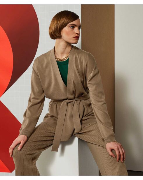 Gilet Anna ceinture amovible marron camel