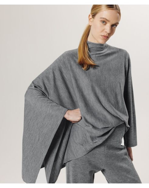Poncho Hortense 100% laine asymétrique gris