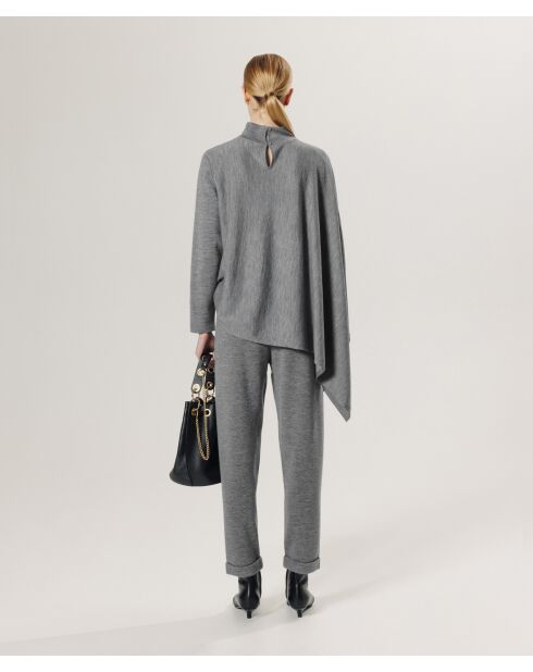 Poncho Hortense 100% laine asymétrique gris