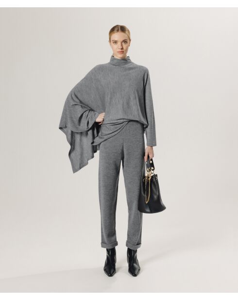 Poncho Hortense 100% laine asymétrique gris