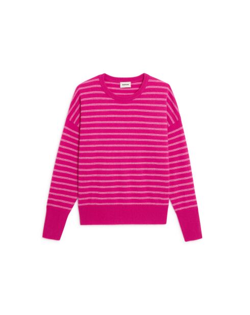 Pull Aliénor 100% Cachemire col rond rayé rose tonique
