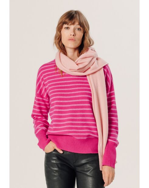 Pull Aliénor 100% Cachemire col rond rayé rose tonique