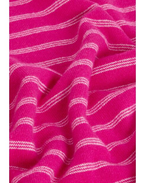Pull Aliénor 100% Cachemire col rond rayé rose tonique