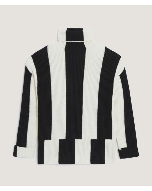 Pull Pervenche en laine bicolore col montant noir
