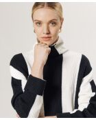 Pull Pervenche en laine bicolore col montant noir