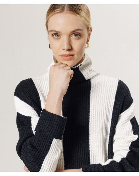 Pull Pervenche en laine bicolore col montant noir