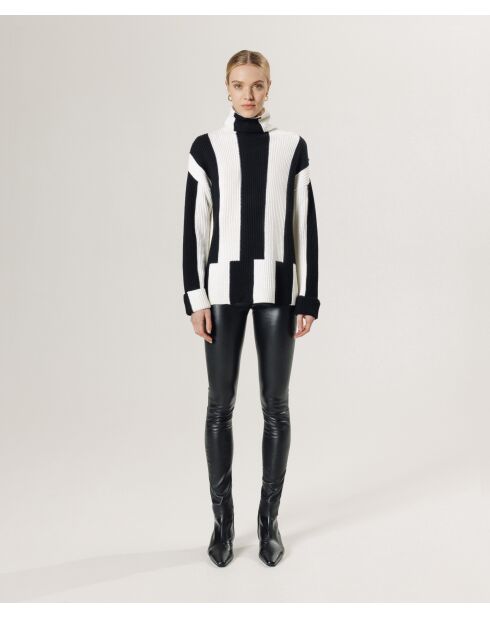 Pull Pervenche en laine bicolore col montant noir