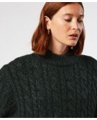 Pull Auxane, col montant à torsades vert foncé