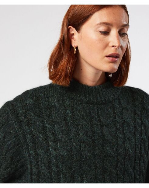 Pull Auxane, col montant à torsades vert foncé