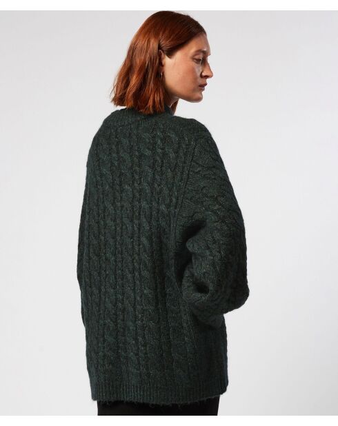Pull Auxane, col montant à torsades vert foncé