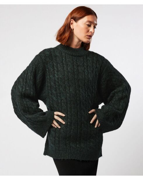 Pull Auxane, col montant à torsades vert foncé