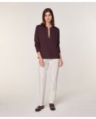 Pull Aymone 100% Laine chaine col V marron foncé