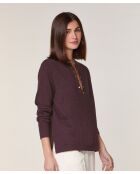 Pull Aymone 100% Laine chaine col V marron foncé