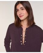 Pull Aymone 100% Laine chaine col V marron foncé