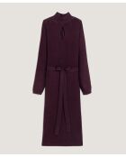 Robe longue Cali 100% Laine laine ceinture violet aubergine