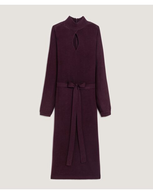 Robe longue Cali 100% Laine laine ceinture violet aubergine
