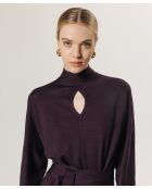 Robe longue Cali 100% Laine laine ceinture violet aubergine