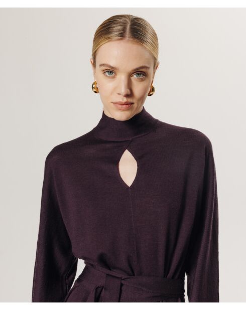 Robe longue Cali 100% Laine laine ceinture violet aubergine