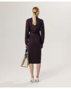 Robe longue Cali 100% Laine laine ceinture violet aubergine