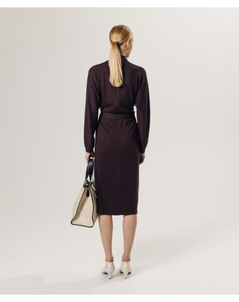 Robe longue Cali 100% Laine laine ceinture violet aubergine