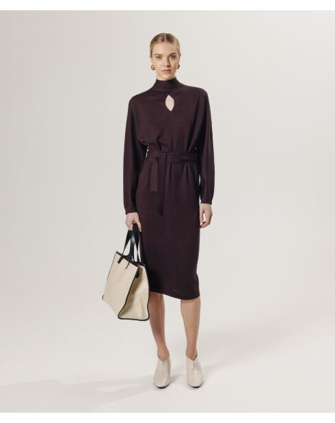 Robe longue Cali 100% Laine laine ceinture violet aubergine