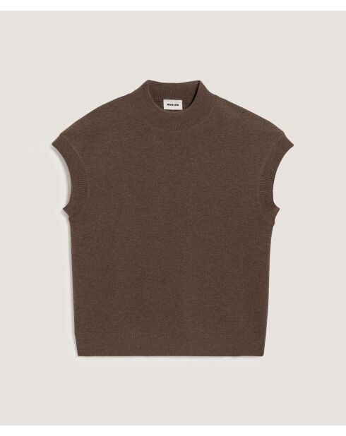 Pull Iphigénie manches courtes col montant marron havane