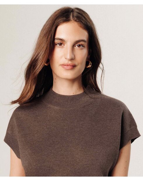 Pull Iphigénie manches courtes col montant marron havane