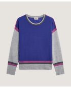 Pull Nattie 100% laine col rond géométrique bleu outremer