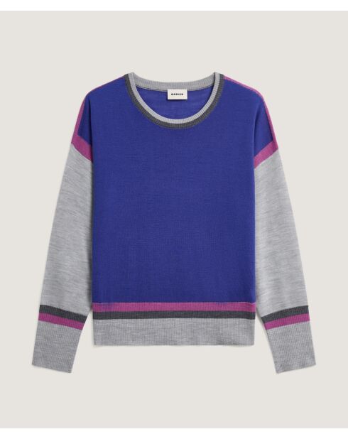 Pull Nattie 100% laine col rond géométrique bleu outremer