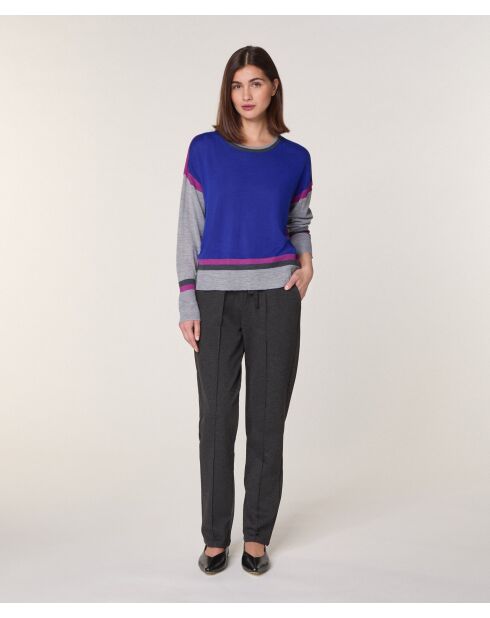 Pull Nattie 100% laine col rond géométrique bleu outremer