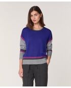 Pull Nattie 100% laine col rond géométrique bleu outremer