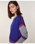 Pull Nattie 100% laine col rond géométrique bleu outremer