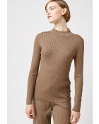 Pull, Abelle col montant ouvertures marron camel
