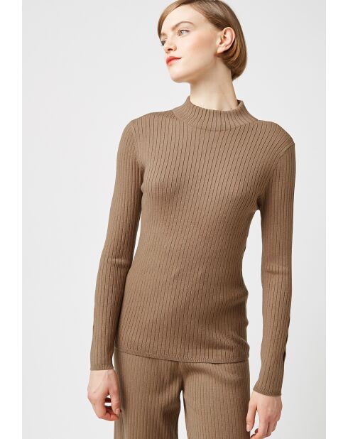 Pull, Abelle col montant ouvertures marron camel