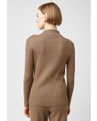 Pull, Abelle col montant ouvertures marron camel