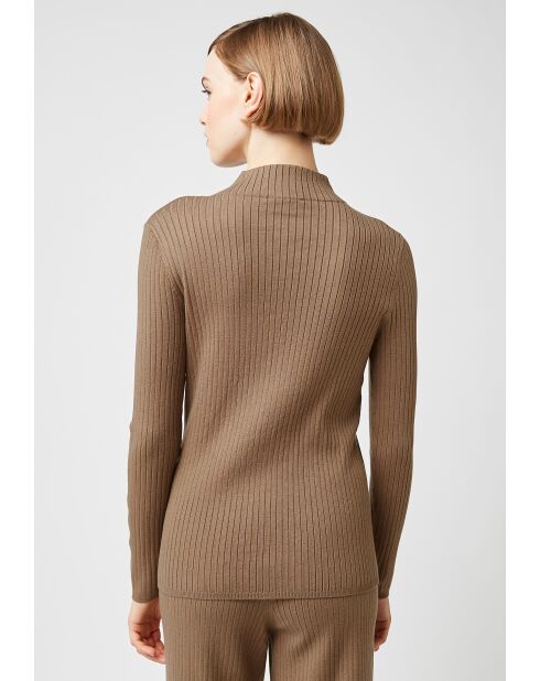 Pull, Abelle col montant ouvertures marron camel