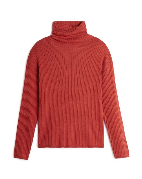 Pull Ornella large col roulé orange rouille