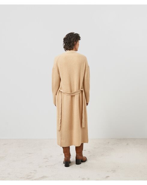 Manteau Lily-Rose long 100% Cachemire ceinture beige chiné