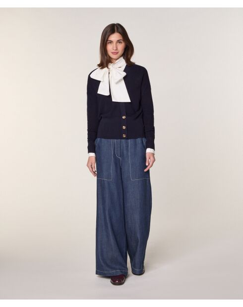 Gilet Ksenia 100% laine cache-coeur boutons bleu marine