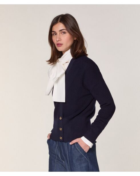 Gilet Ksenia 100% laine cache-coeur boutons bleu marine